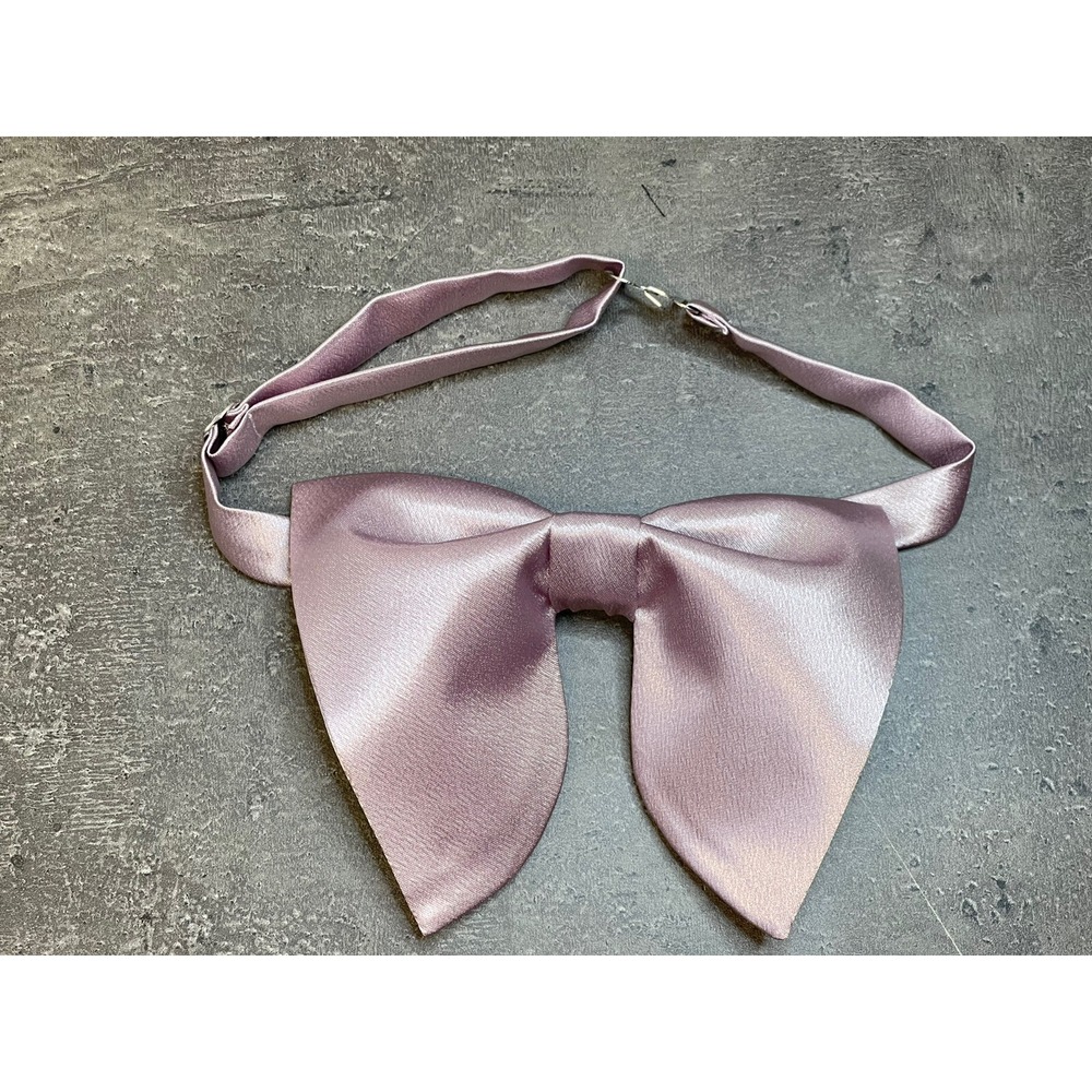 Oversized Floppy Bow Tie Mauve Lavender Satin Pre-Tied Adjustable Neck Strap